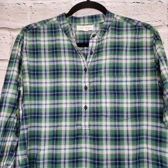 Treasure & Bond 1/2 Button Long Sleeve Plaid Shirt Green Womens Small Cotton - Picture 5 of 10